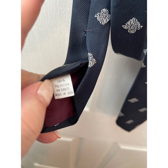 Ralph Marlin Worlds Greatest Dad Navy Blue‎ Neck Tie Father’s Day Gift - Picture 4 of 5